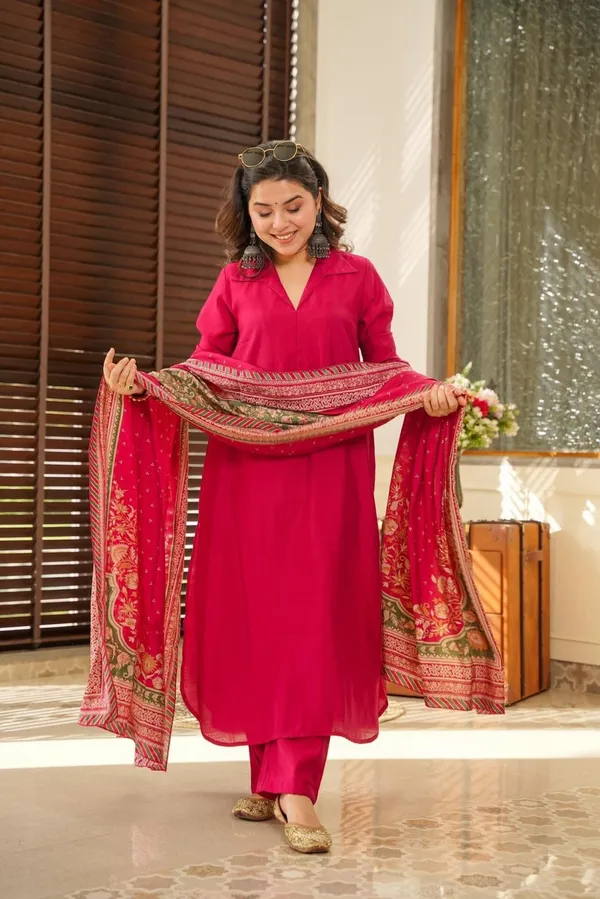 Rani_Pink_Kurta_Set_with_Printed_Dupatta_|_Festive_Ethnic_Wear_Suit_|_Traditional_Indian_Kurti_Set_for_Parties,_Wedding_and_Daily_Wear