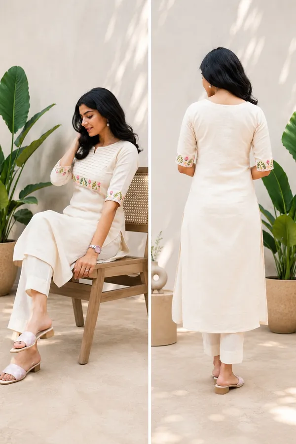 White_Trendy_Cotton_Flex_Kurti_with_Pant_For_Girls_and_Women