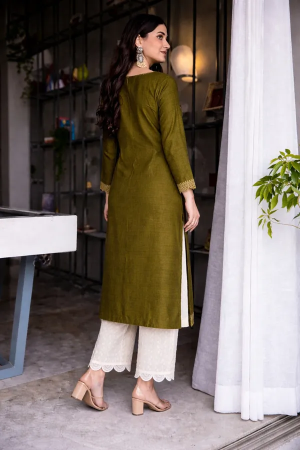 Women_Embroidered_Art_Silk_A-Line_Olive_Green_Kurti