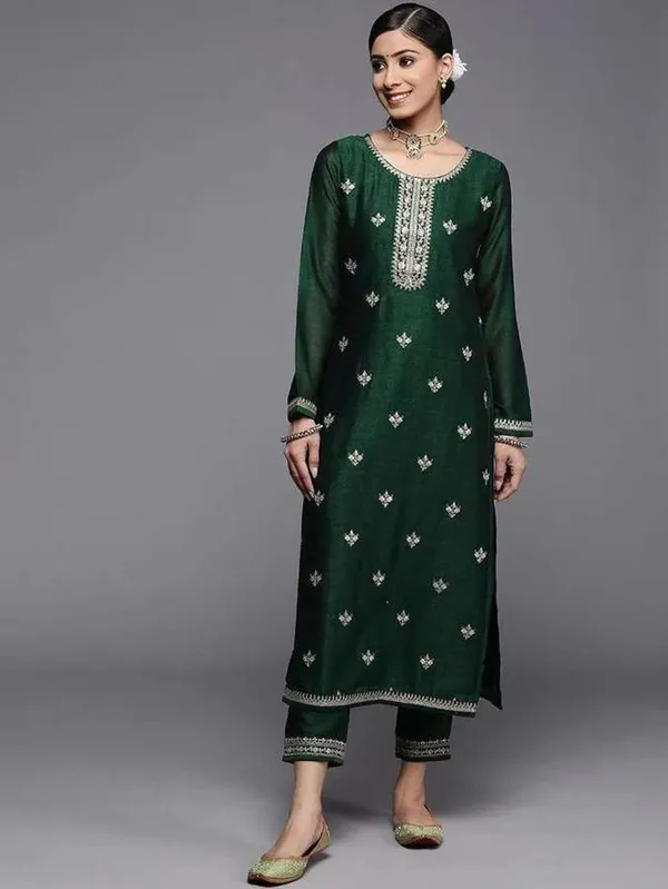 Women_Embroidered_Art_Silk_Straight_Dark_Green_Kurti