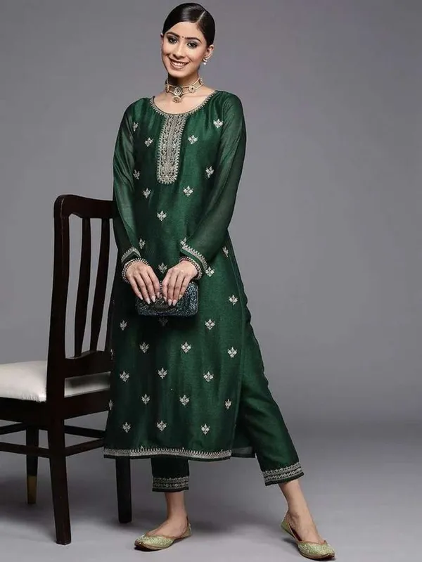 Women_Embroidered_Art_Silk_Straight_Dark_Green_Kurti
