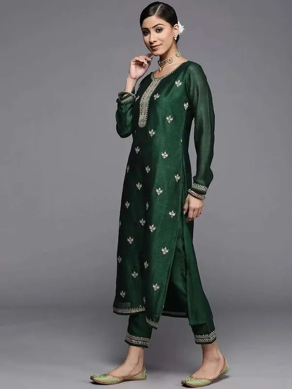 Women_Embroidered_Art_Silk_Straight_Dark_Green_Kurti
