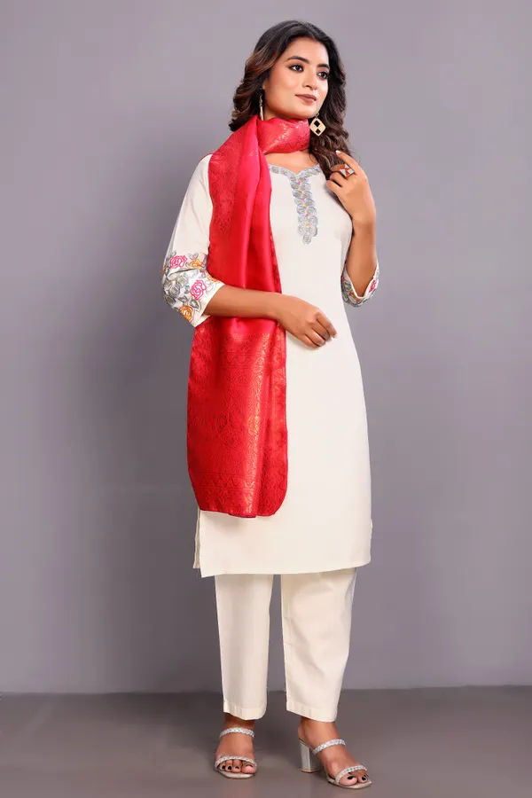 Breathable_100%_Cotton_Off-White_Summer_Kurta_Pant_Set_with_Soft_Floral_Dupatta