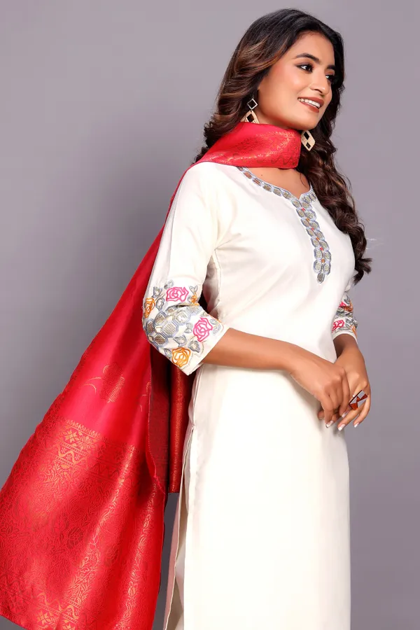 Breathable_100%_Cotton_Off-White_Summer_Kurta_Pant_Set_with_Soft_Floral_Dupatta