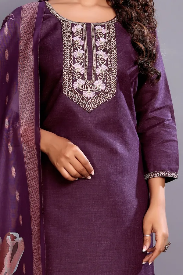 Elegant_Purple_Kurta_Set_with_Neck_Embroidery_&_Designer_Floral_Dupatta_for_Women