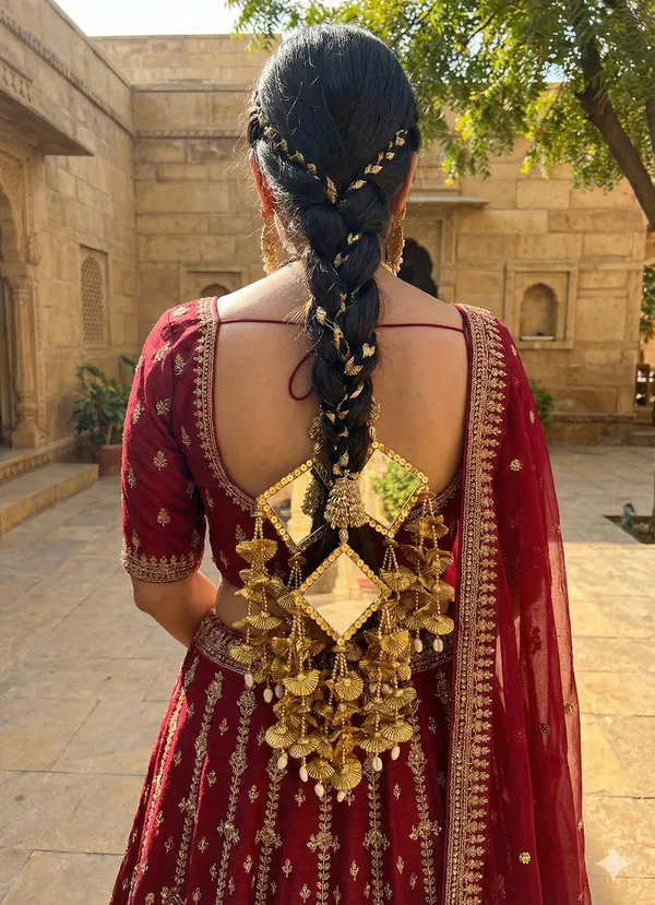 Viral_Golden_Bridal_Heavy_Paranda_With_Square_Mirror,_Cowery_&_Gota_Work_For_Women