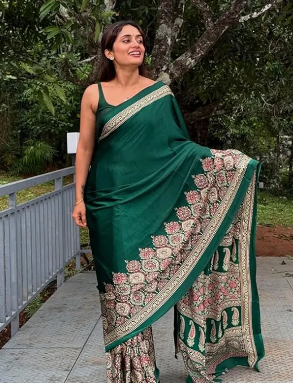 Green_Modal_Silk_&_Natural_Gajji_Silk_Saree_with_Unstitched_Blouse_Piece_|5.5_mt