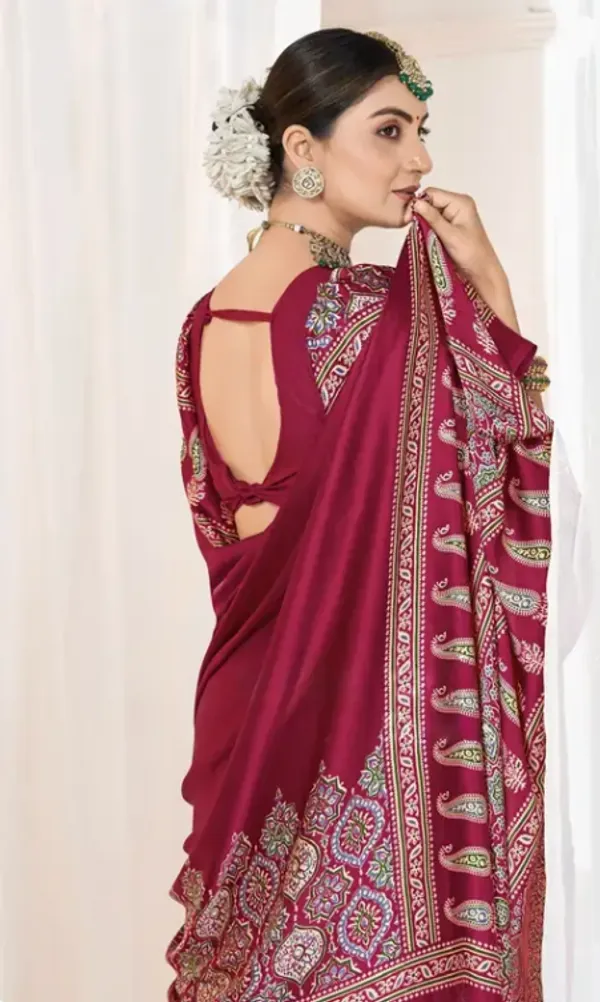 Red_Modal_Silk_&_Natural_Gajji_Silk_Saree_with_Unstitched_Blouse_Piece_|5.5_mt