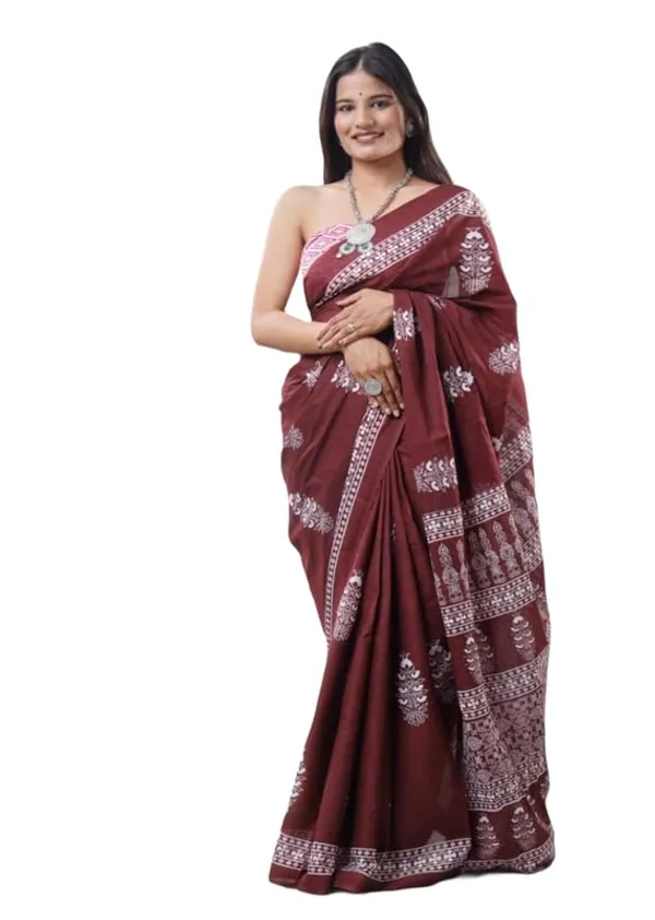 Chocolate_Mulmul_Cotton_Saree_For_Women