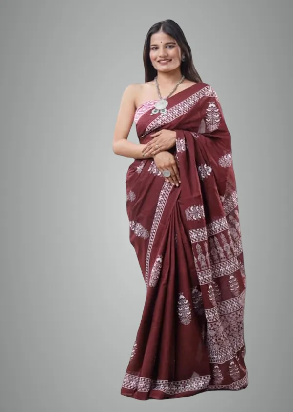 Chocolate_Mulmul_Cotton_Saree_For_Women