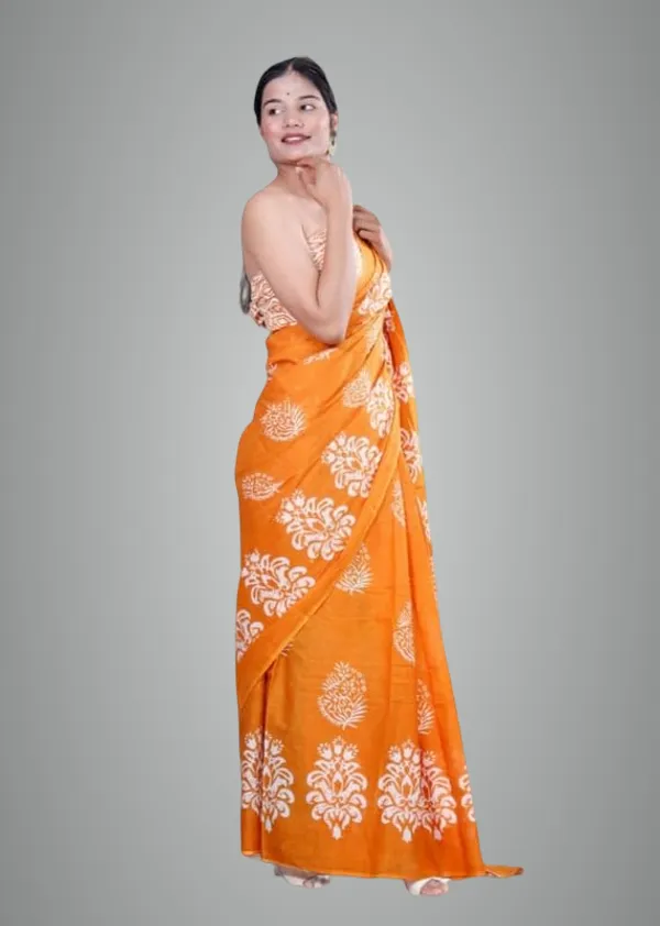 Orange_Mulmul_Cotton_Saree_For_Women
