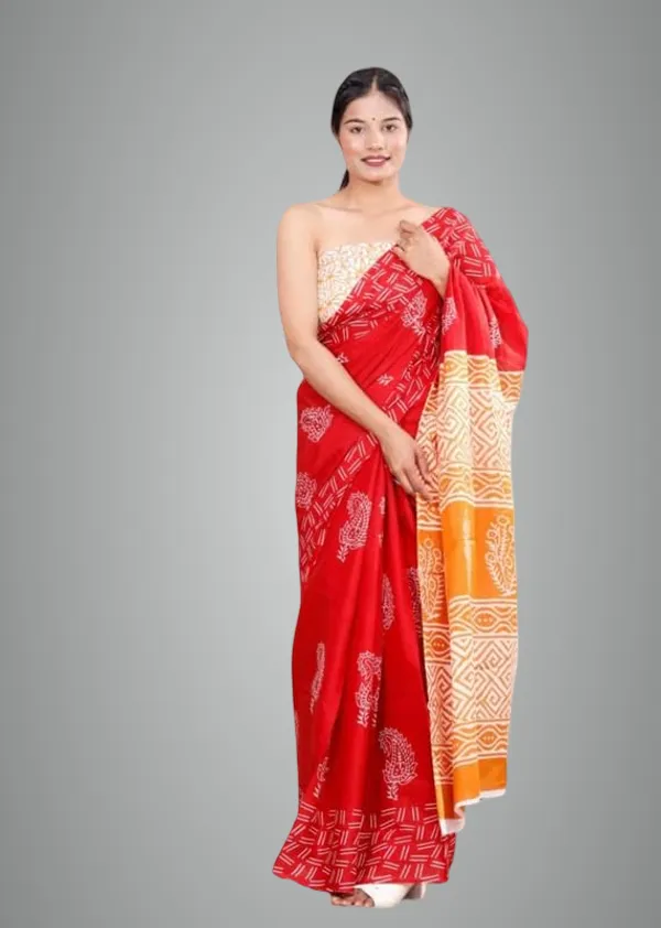 Red_Mulmul_Cotton_Saree_For_Women
