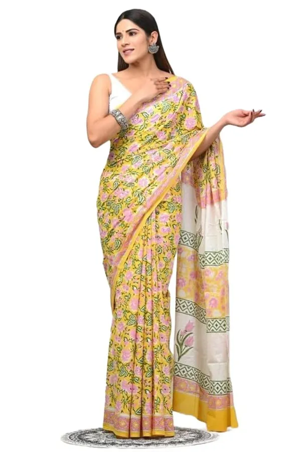 Yellow_Mulmul_Cotton_Saree_For_Women