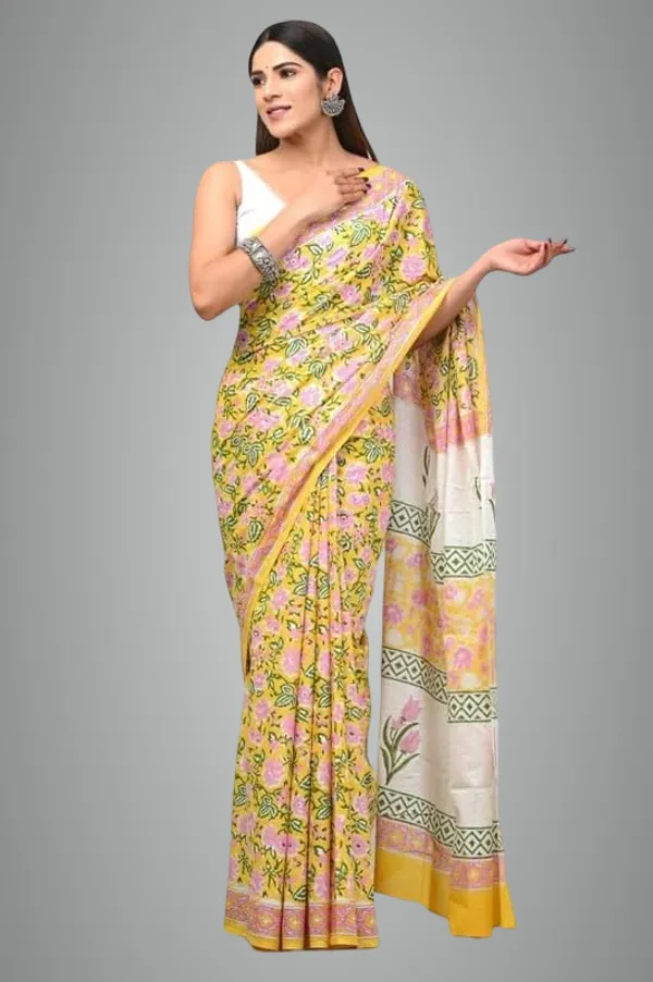 Yellow_Mulmul_Cotton_Saree_For_Women