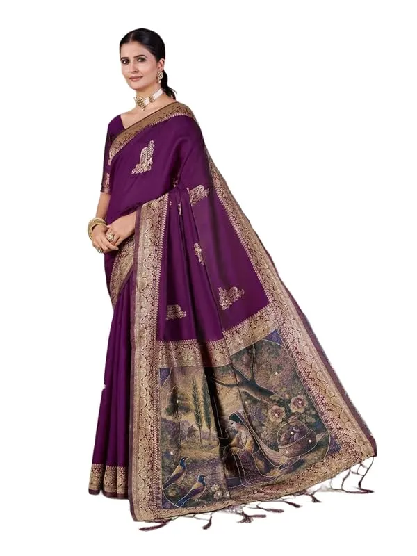 Wine_Fancy_Jacquard_Silk_Saree_For_Women