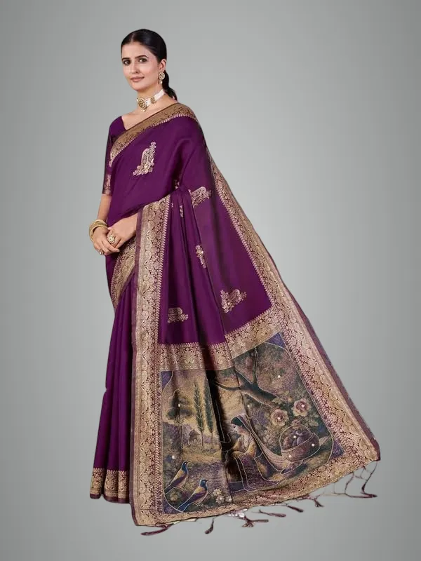 Wine_Fancy_Jacquard_Silk_Saree_For_Women