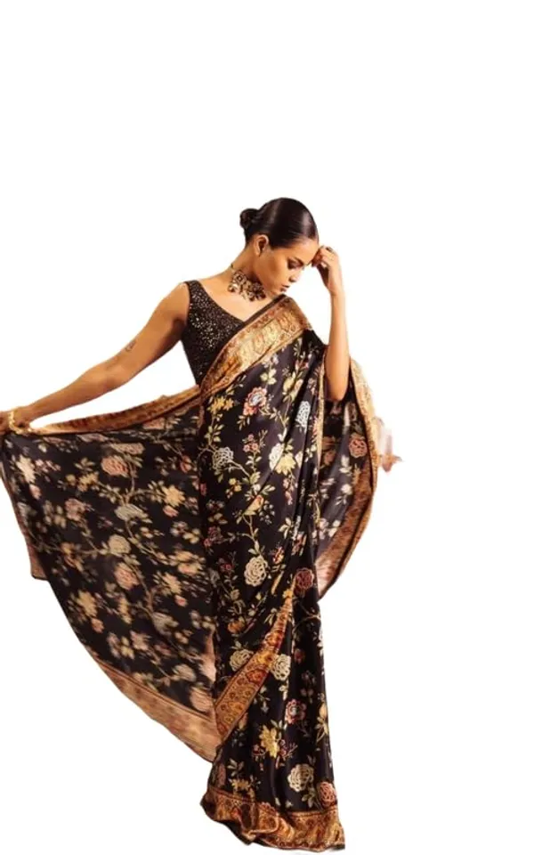 Black_Fancy_Satin_Printed_Saree_For_Women
