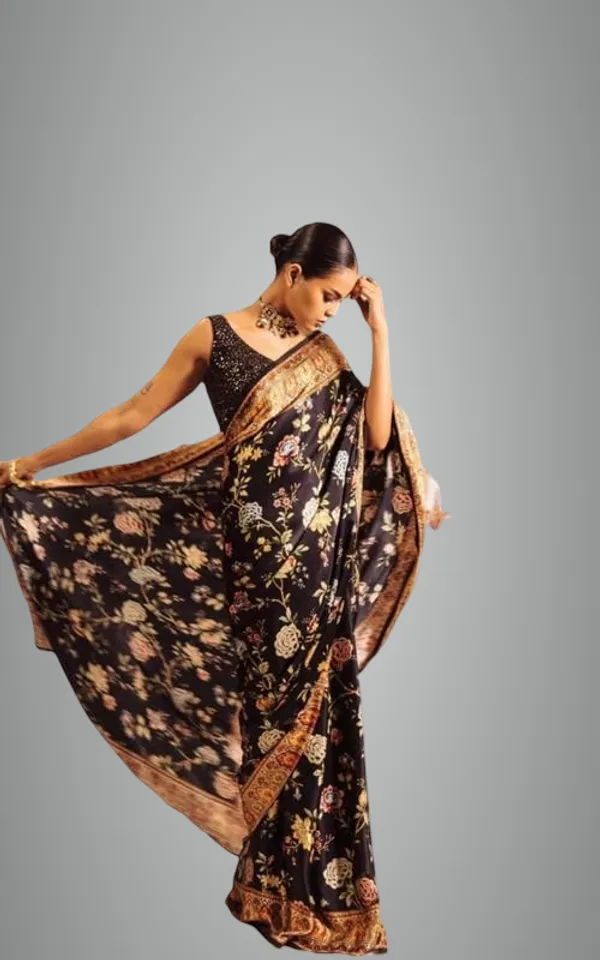 Black_Fancy_Satin_Printed_Saree_For_Women