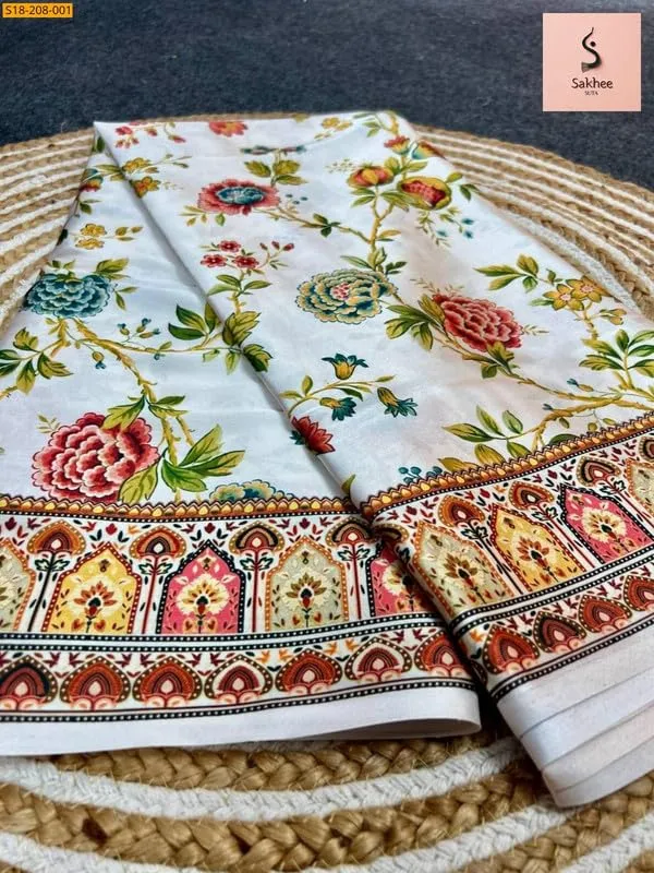 White_Fancy_Satin_Printed_Saree_For_Women