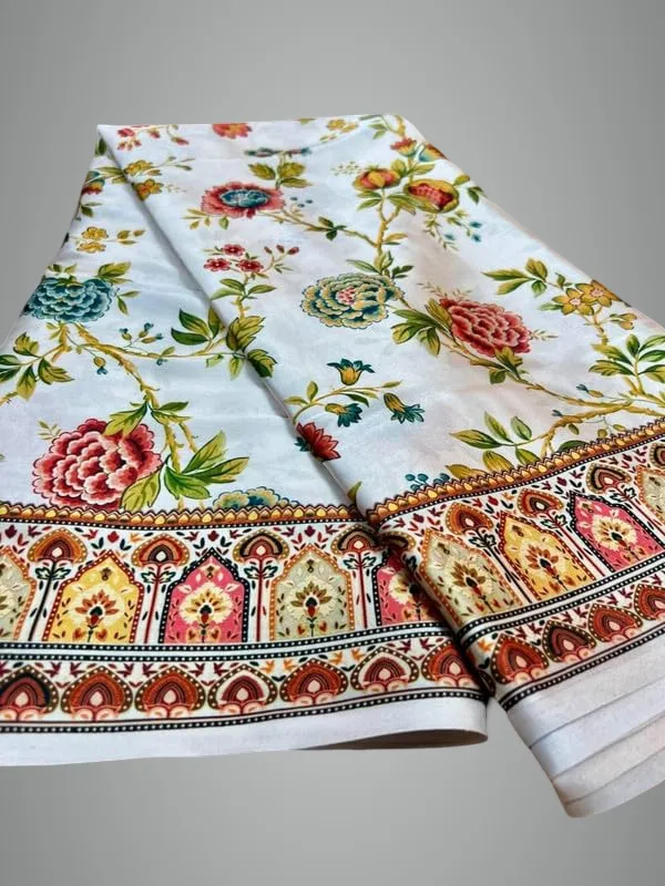 White_Fancy_Satin_Printed_Saree_For_Women