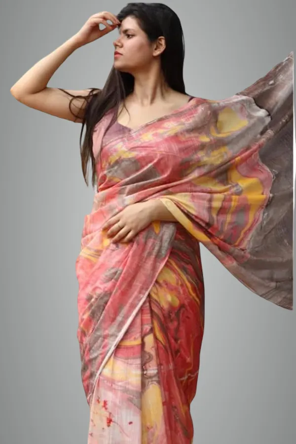 Chocolate_Linen_Slub_Saree_For_Women