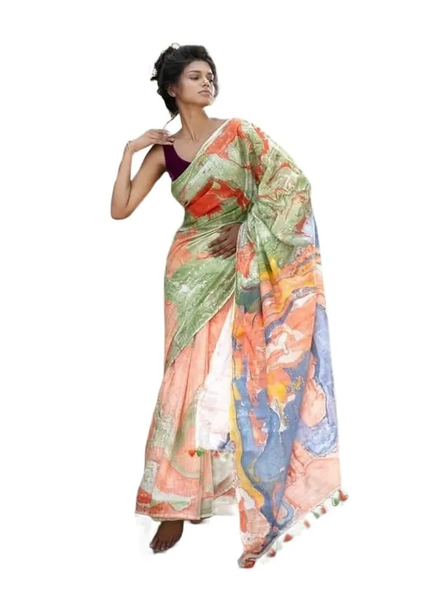 Green_Linen_Slub_Saree_For_Women