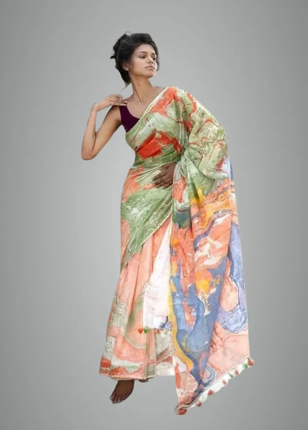 Green_Linen_Slub_Saree_For_Women