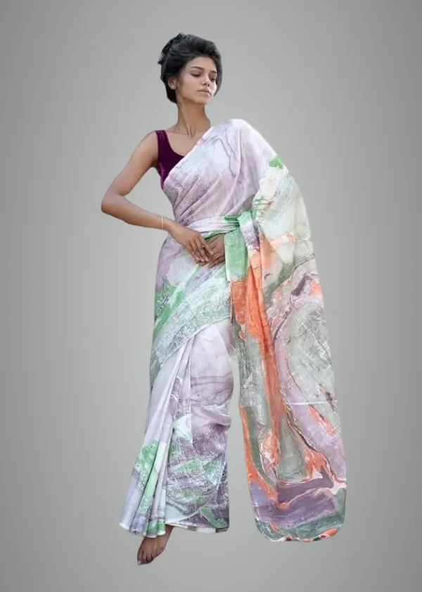 White_Linen_Slub_Saree_For_Women