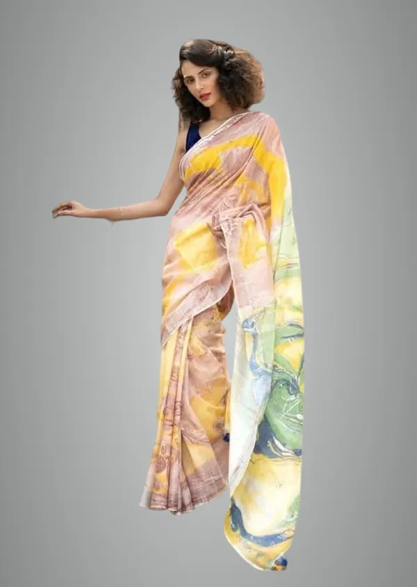 Yellow_Linen_Slub_Saree_For_Women