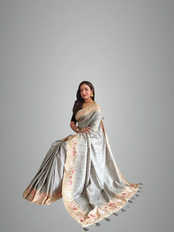 Grey_Tussar_Silk_Embroidery_Saree_For_Women