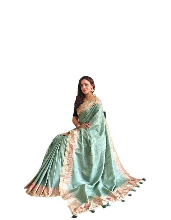 Green_Tussar_Silk_Embroidery_Saree_For_Women