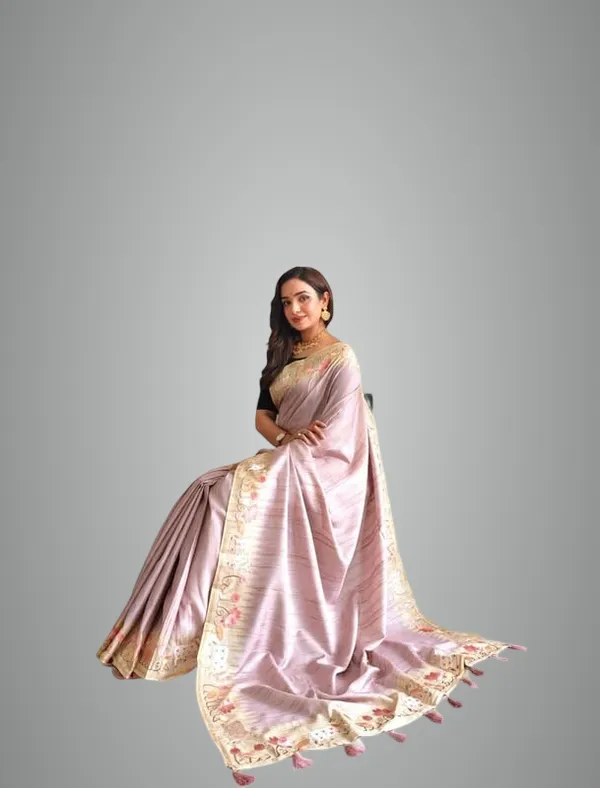 Peach_Pink_Tussar_Silk_Embroidery_Saree_For_Women