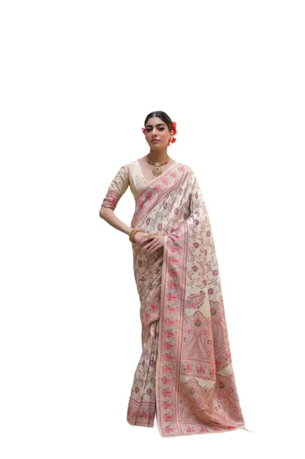 White_&_Pink_Soft_Pashmina_Silk_Saree_For_Women