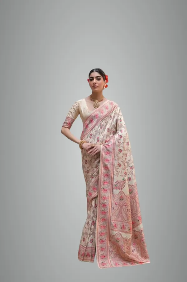 White_&_Pink_Soft_Pashmina_Silk_Saree_For_Women