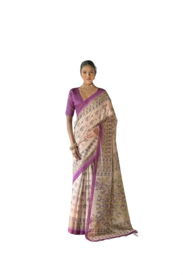White_&_Purple_Tussar_Silk_Saree_For_Women