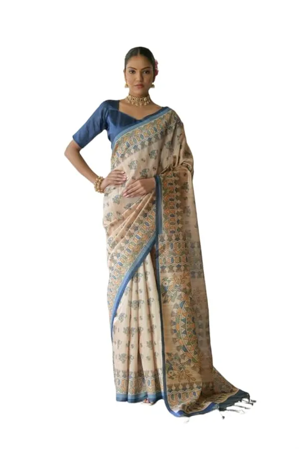 White_&_Blue_Tussar_Silk_Saree_For_Women