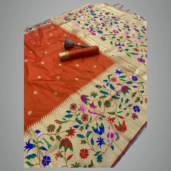 Orange_Paithani_Silk_Saree_For_Women