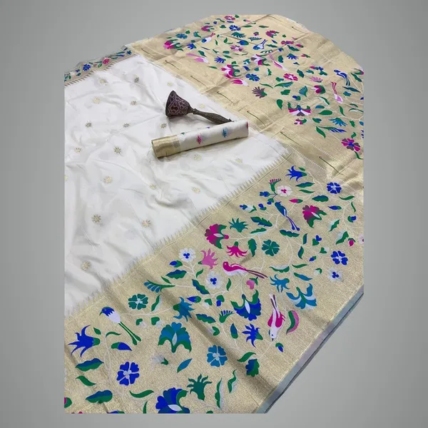 White_Paithani_Silk_Saree_For_Women