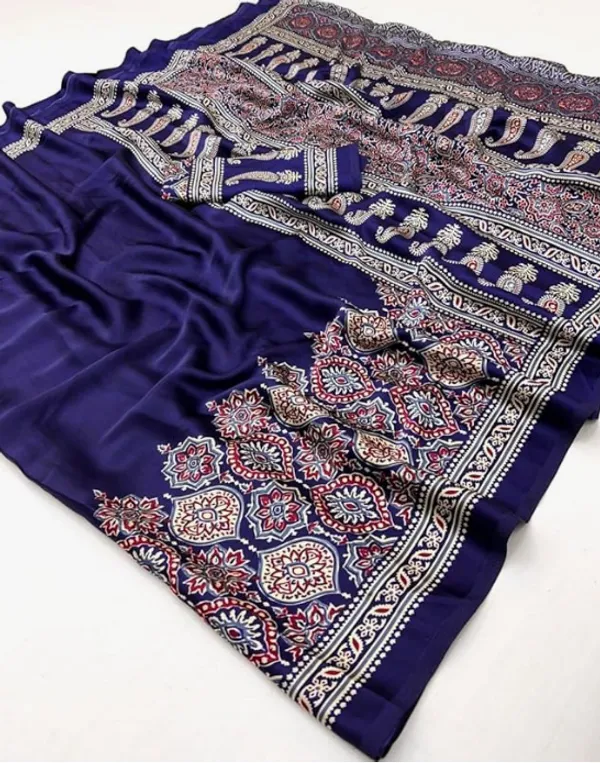Blue_Modal_Silk_&_Natural_Gajji_Silk_Saree_with_Unstitched_Blouse_Piece_|5.5_mt