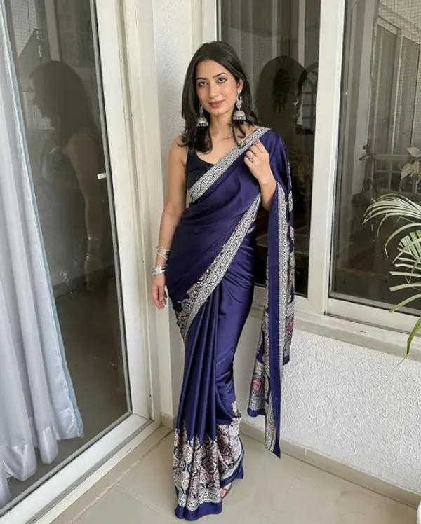 Blue_Modal_Silk_&_Natural_Gajji_Silk_Saree_with_Unstitched_Blouse_Piece_|5.5_mt