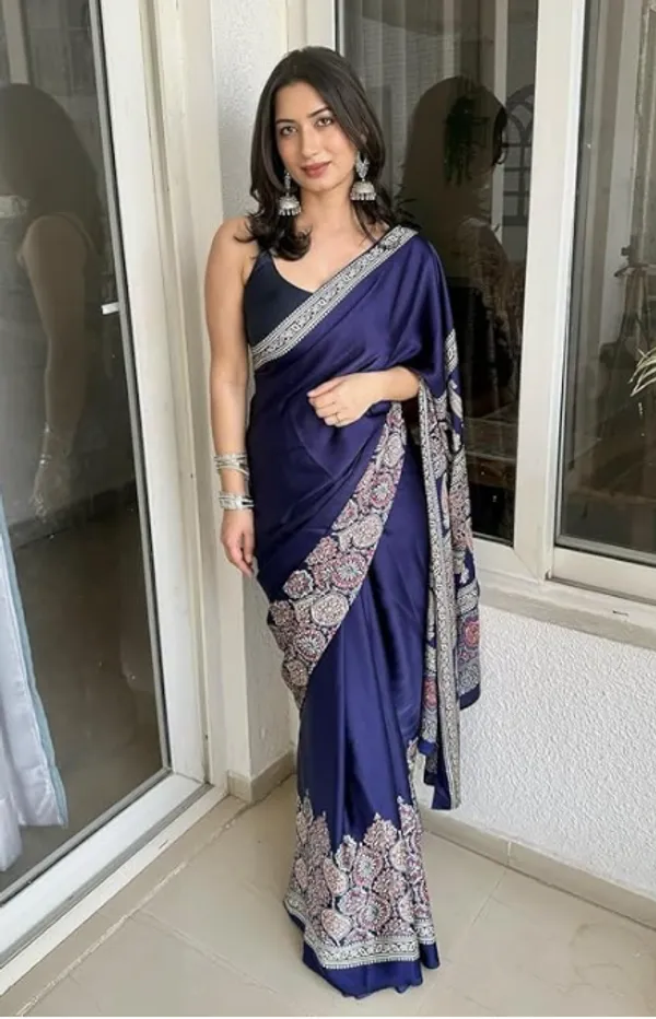 Blue_Modal_Silk_&_Natural_Gajji_Silk_Saree_with_Unstitched_Blouse_Piece_|5.5_mt