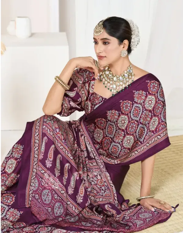 Magenta_Modal_Silk_&_Natural_Gajji_Silk_Saree_with_Unstitched_Blouse_Piece_|5.5_mt