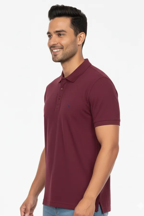 Wine_Solid_Collared_Half_Sleeve_Stylish_&_Comfortable_T-Shirt_For_Men