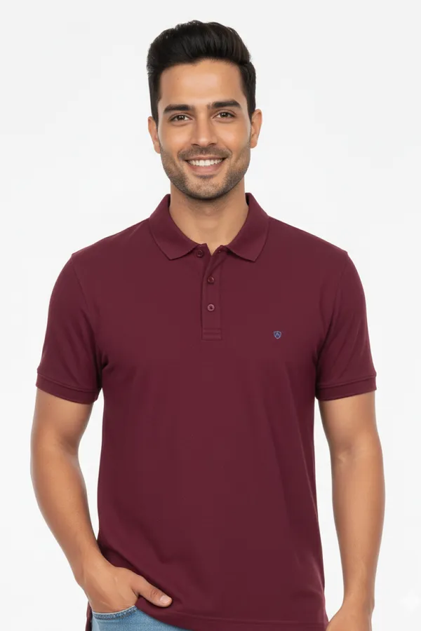 Wine_Solid_Collared_Half_Sleeve_Stylish_&_Comfortable_T-Shirt_For_Men
