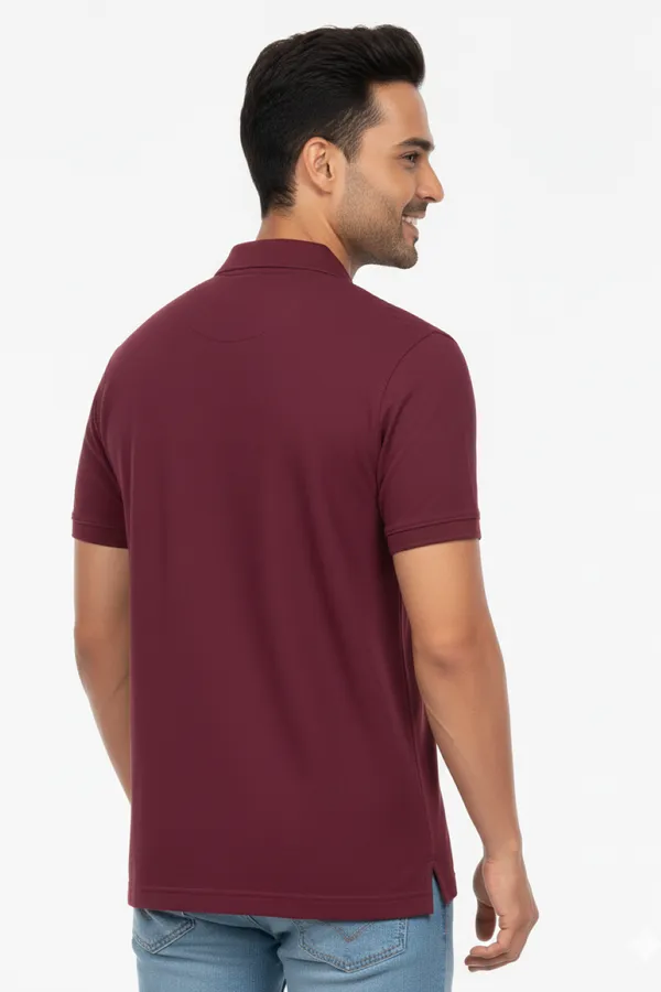 Wine_Solid_Collared_Half_Sleeve_Stylish_&_Comfortable_T-Shirt_For_Men