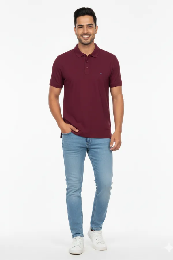 Wine_Solid_Collared_Half_Sleeve_Stylish_&_Comfortable_T-Shirt_For_Men