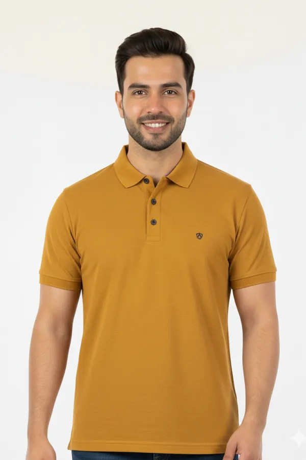 Mustard_Solid_Collared_Half_Sleeve_Stylish_&_Comfortable_T-Shirt_For_Men