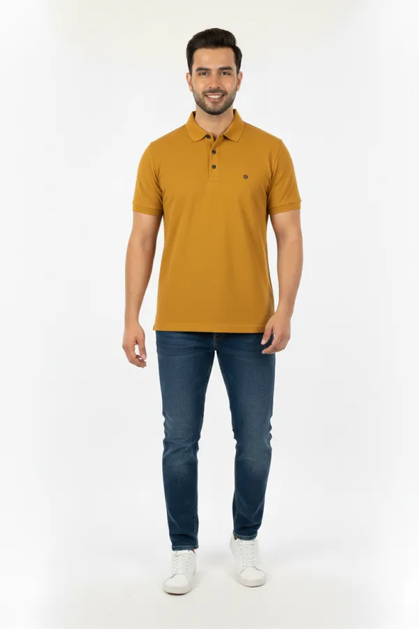 Mustard_Solid_Collared_Half_Sleeve_Stylish_&_Comfortable_T-Shirt_For_Men