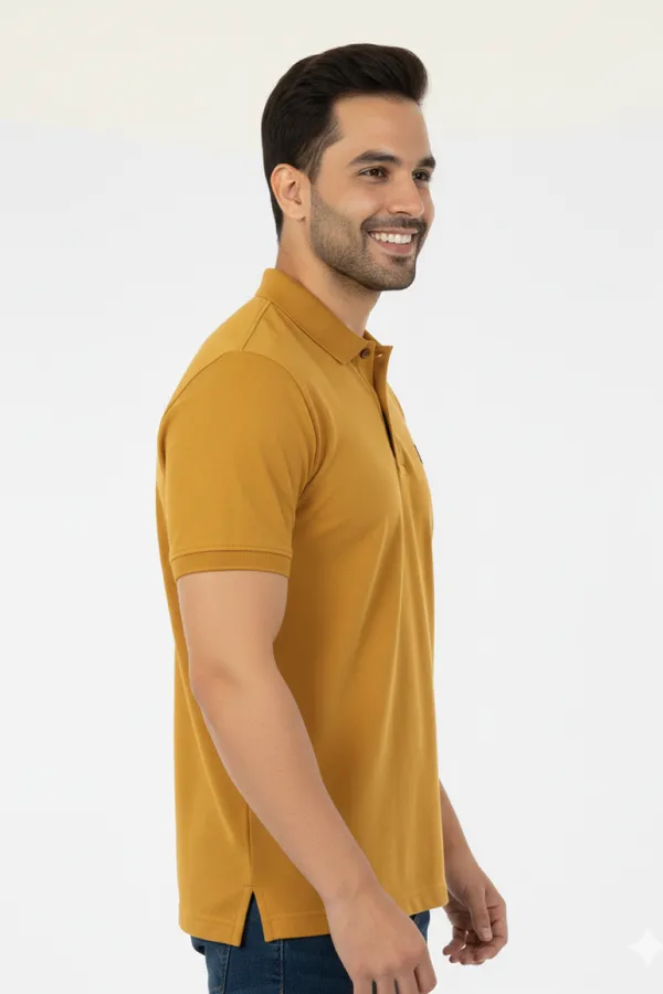 Mustard_Solid_Collared_Half_Sleeve_Stylish_&_Comfortable_T-Shirt_For_Men