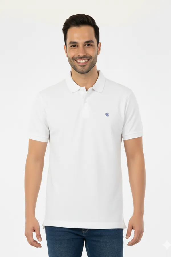 White_Solid_Collared_Half_Sleeve_Stylish_&_Comfortable_T-Shirt_For_Men